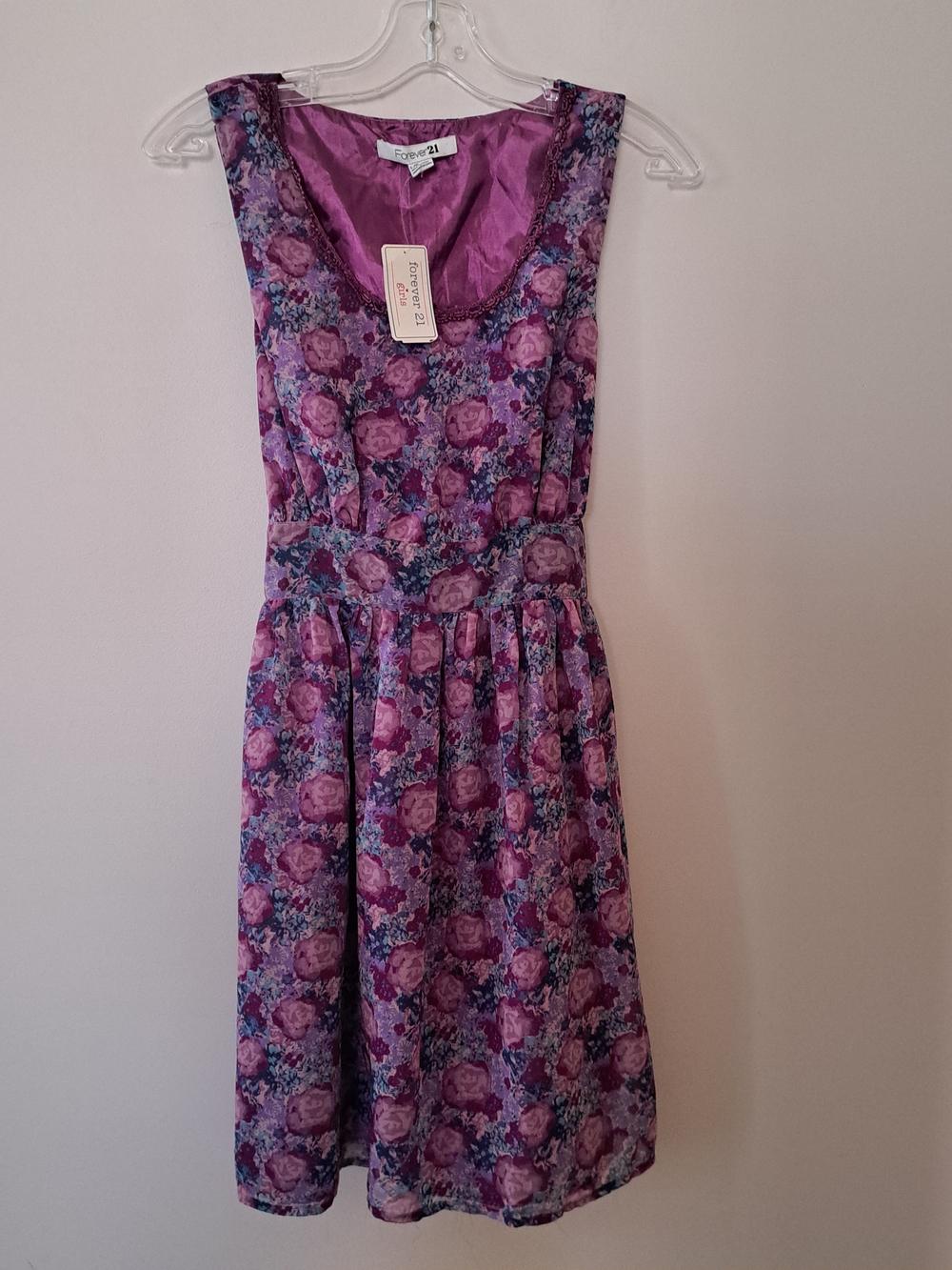 Forever 21 Pink and Purple Floral Scoop-Neck Dress